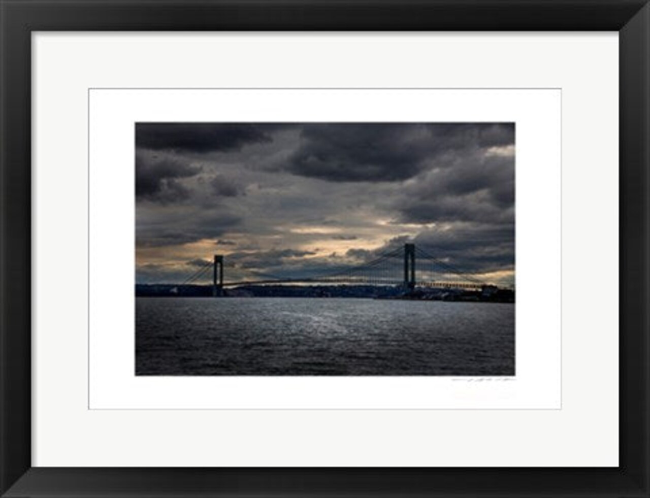 Framed Art NYC Bridge, Water & Sky by Viktor Balkind - Serene Urban Landscape Wall 13x19 inch